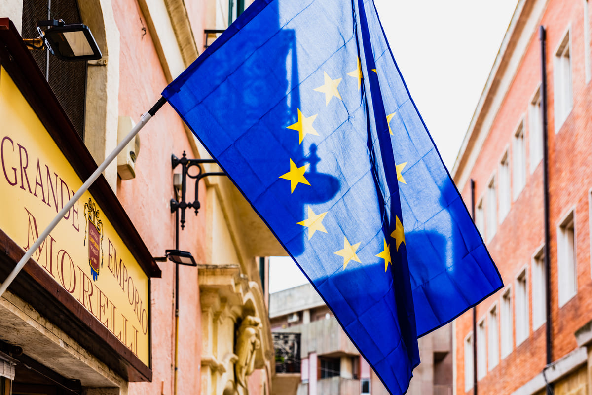 matera italy march 11 2019 eu flag waving lan 2022 05 04 17 17 35 utc